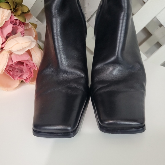 Aldo Black Leather Square Toe and Heel Boots Y2K Style Size 39 - Picture 3 of 10